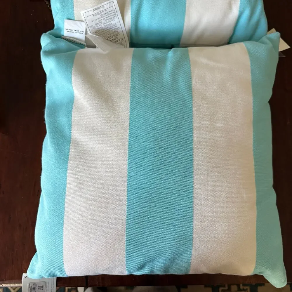 New Pottery Barn Classic turquoise striped pillows  20 in set of 2